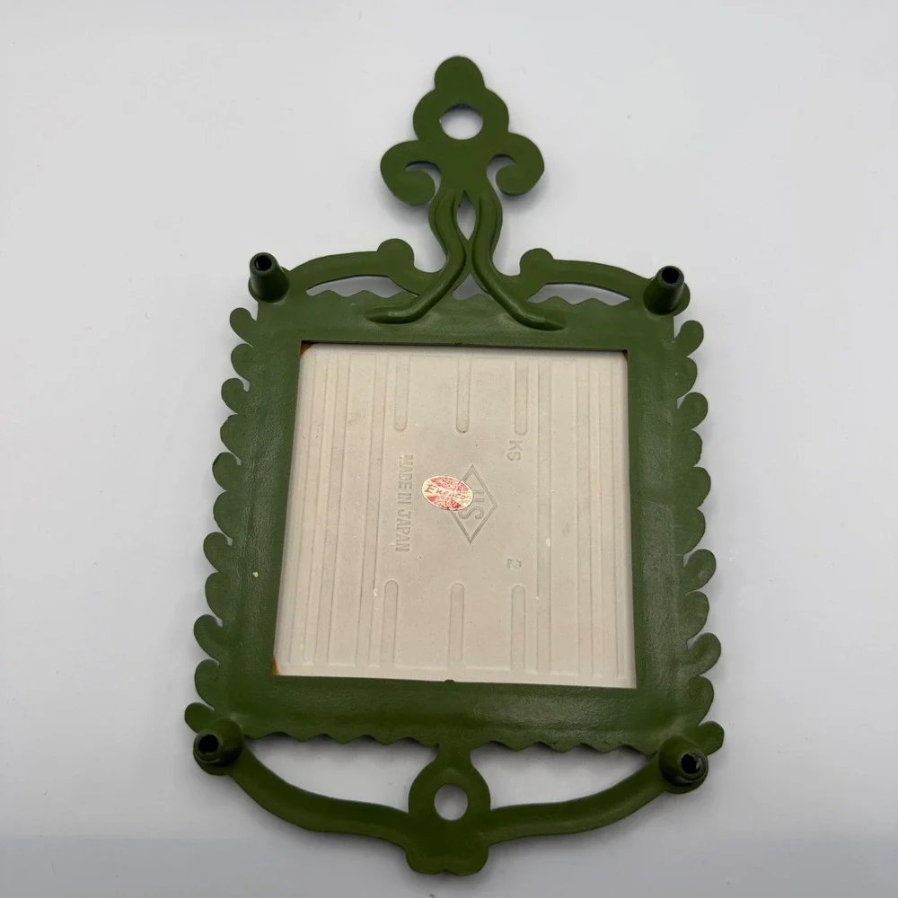 Vintage Enesco Hand Painted Owl Ceramic Tile Trivet Wall Hanging Japan Green MCM